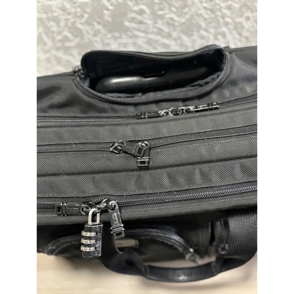 Tumi Alpha Deluxe Wheeled Briefcase Black Ballistic Nylon Laptop Bag 2207D3‎
